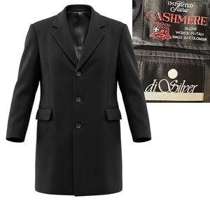 di Silver ITALY Sz 50 Men's Cashmere Coat Topcoat Black Trench 41  Length